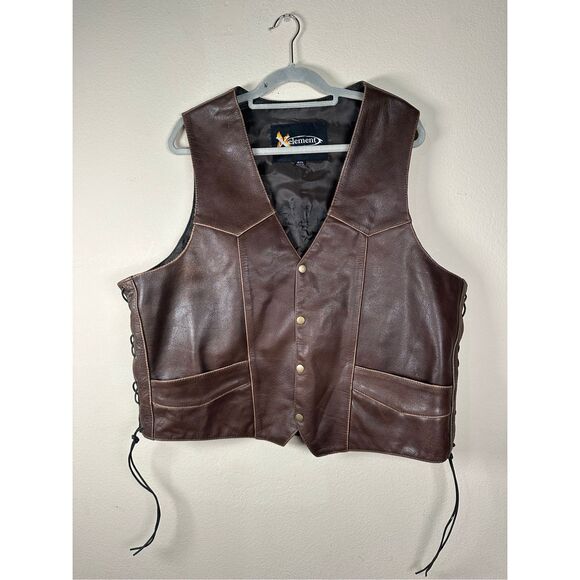 Xelement Vintage Mayhem Skull Brown Leather Biker Vest Sz 2XL - Picture 1 of 9
